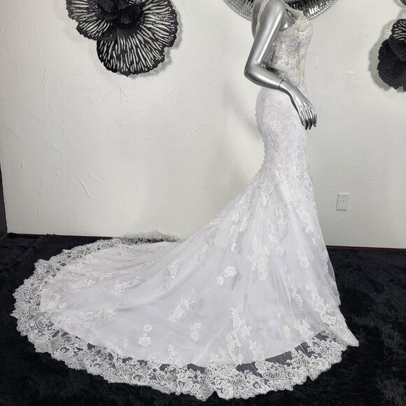 NWT~$1895~ALLURE BRIDALS~6/8~WHITE RHINESTONE MERMAID FIT & FLARE WEDDING DRESS - Picture 5 of 16